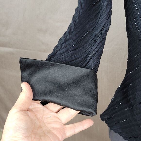 JS COLLECTIONS Beaded and Pleated Black Blouse Size 10 - Picture 4 of 8